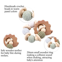 Wooden Teether Hedgehog Crochet Beads Wood Crafts Ring Engraved Bead Baby Teether Wooden Toys For Kids Rattle - BIG FRENCHIES