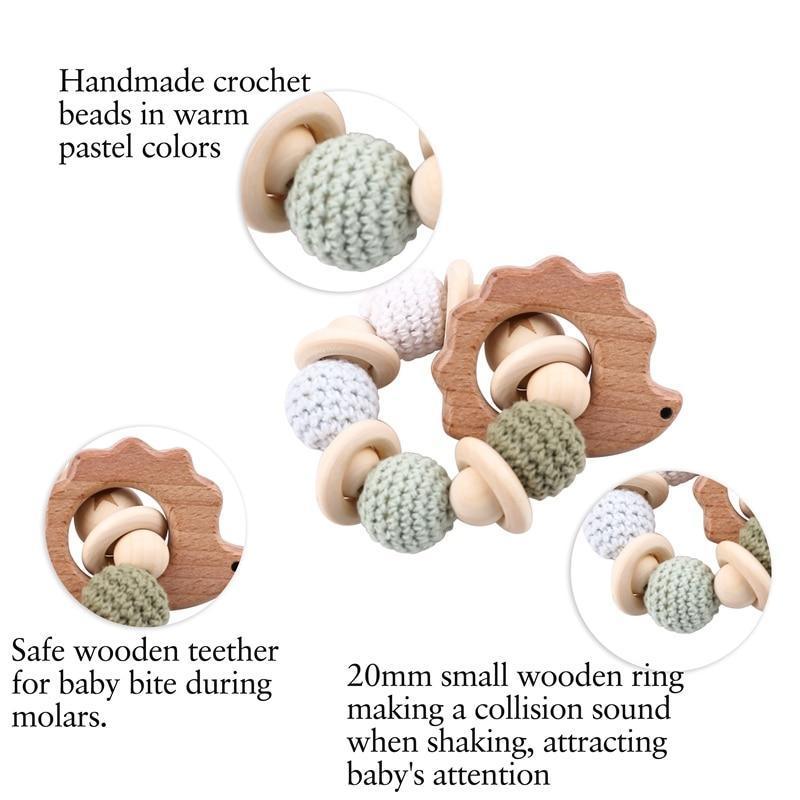 Wooden Teether Hedgehog Crochet Beads Wood Crafts Ring Engraved Bead Baby Teether Wooden Toys For Kids Rattle - BIG FRENCHIES