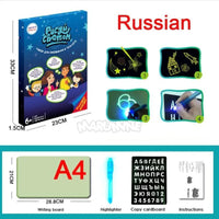 A3 A4 A5 Kids Luminous Drawing Board with Light-Fun Magic Sketchpad Draw Tablet Fluorescent Pen Russian English Light Up Toys - BIG FRENCHIES