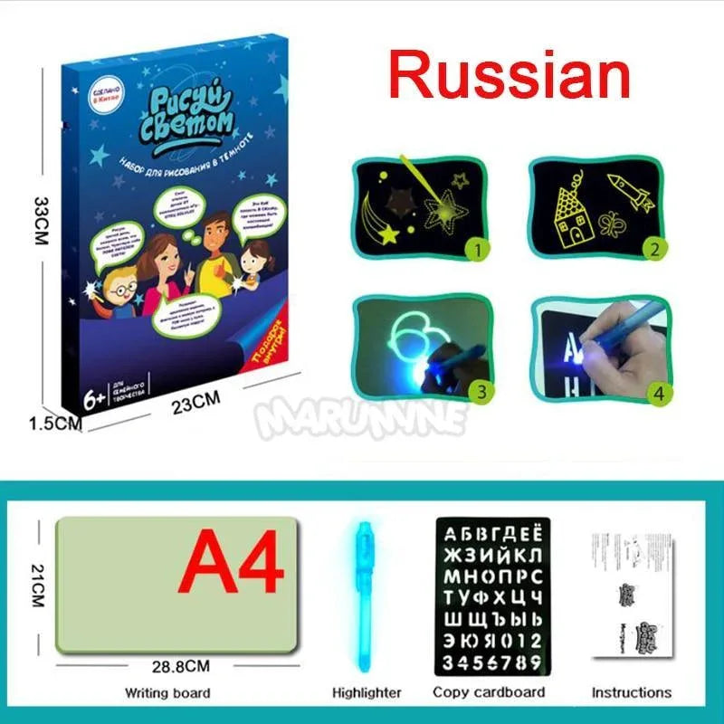 A3 A4 A5 Kids Luminous Drawing Board with Light-Fun Magic Sketchpad Draw Tablet Fluorescent Pen Russian English Light Up Toys - BIG FRENCHIES