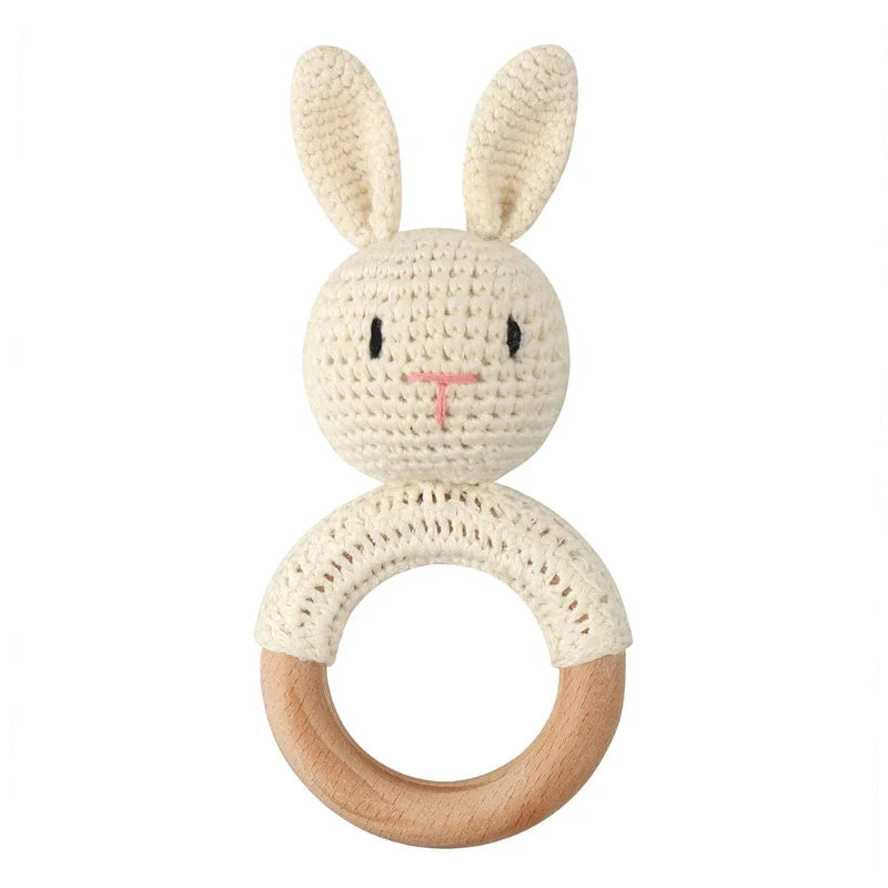 BPA Free Baby Wooden Teether Crochet Rattle Toy for Newborns