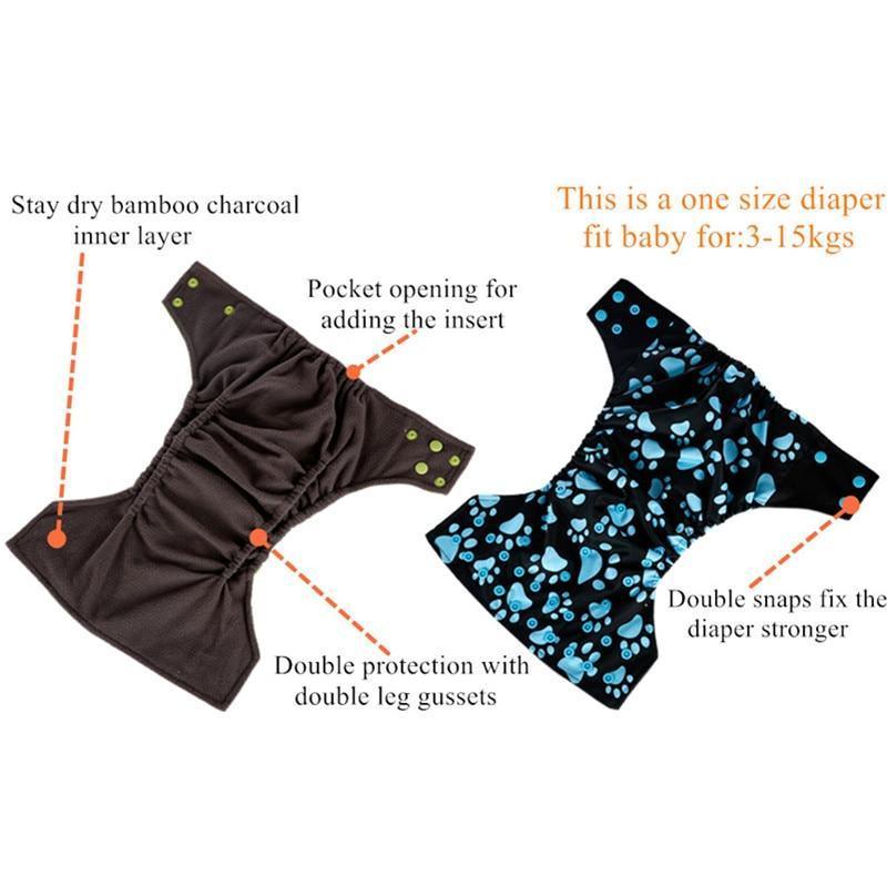 Reusable Waterproof Diaper Baby Bamboo Charcoal Diaper One Size Pocket Baby Nappies For Kids Set - BIG FRENCHIES