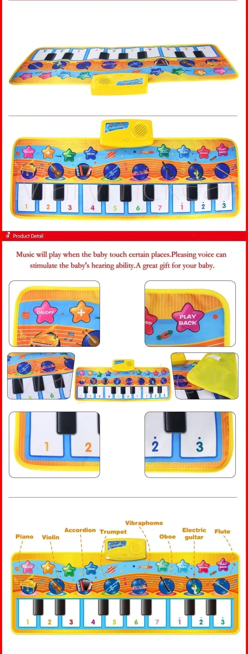 Music Piano Play Mat Multi-function with Instrument Sound Demo Songs Cloth Musical Carpet Educational Toys For Kids - BIG FRENCHIES