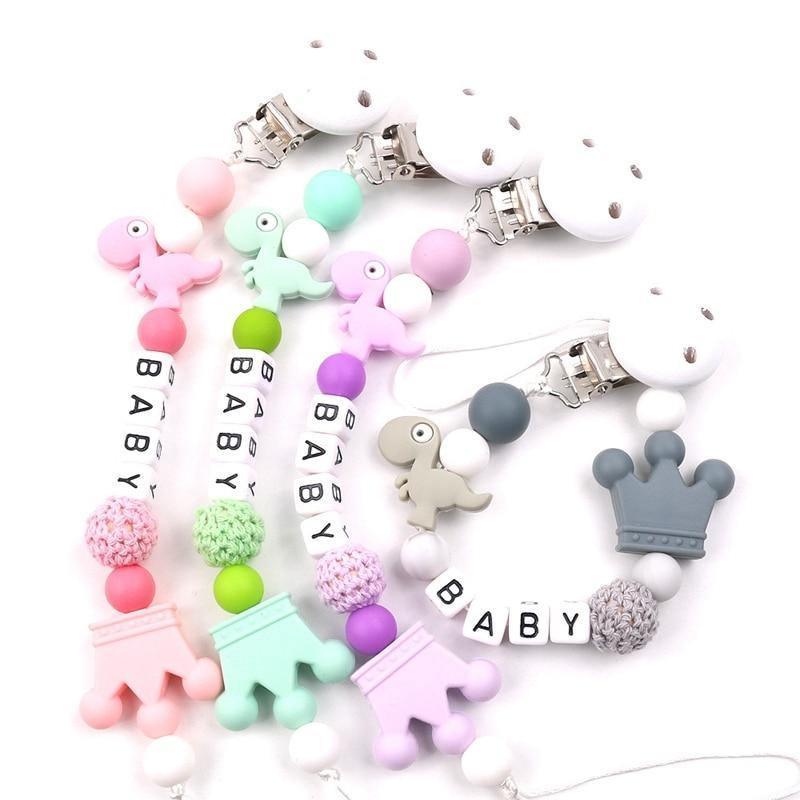 Lemon Comeon Baby's NamePacifier Clips Holder Dinosaur Silicone Beads Teething Chain for Baby - BIG FRENCHIES