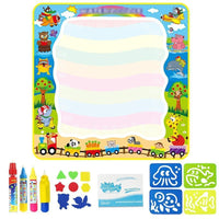 Coolplay 100x100cm Magic Water Drawing Mat Doodle Mat & 4 Drawing Pens & 1 Stamps Set Painting Board Educational Toys for Kids - BIG FRENCHIES