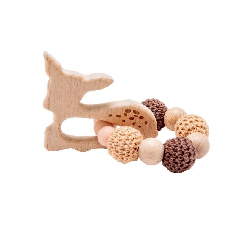 Wooden Teether Hedgehog Crochet Beads Wood Crafts Ring Engraved Bead Baby Teether Wooden Toys For Kids Rattle - BIG FRENCHIES