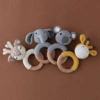 BPA Free Baby Wooden Teether Crochet Rattle Toy for Newborns