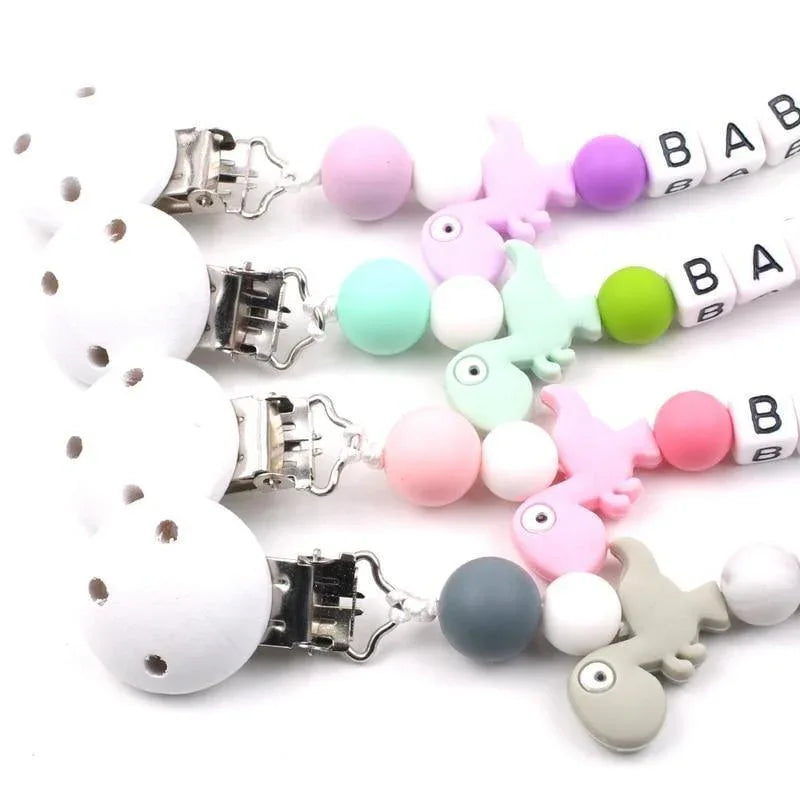 Lemon Comeon Baby's NamePacifier Clips Holder Dinosaur Silicone Beads Teething Chain for Baby - BIG FRENCHIES