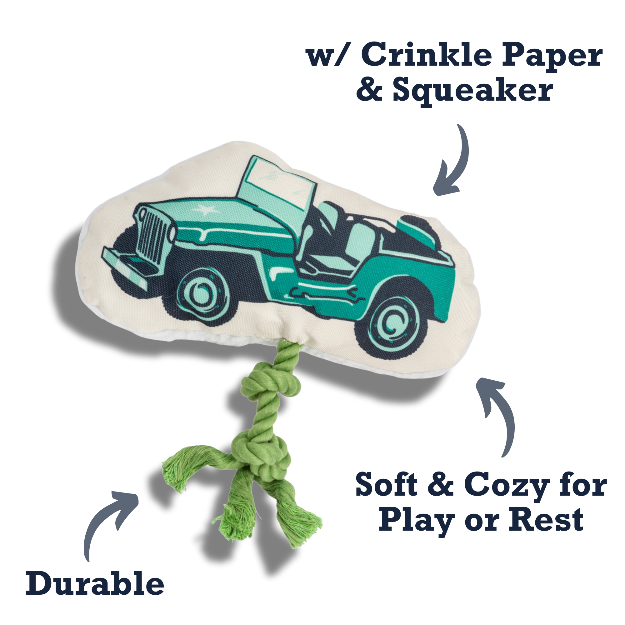 Country Living Retro Army Jeep with Squeaker & Crinkle Paper Plush Dog Toy - BIG FRENCHIES