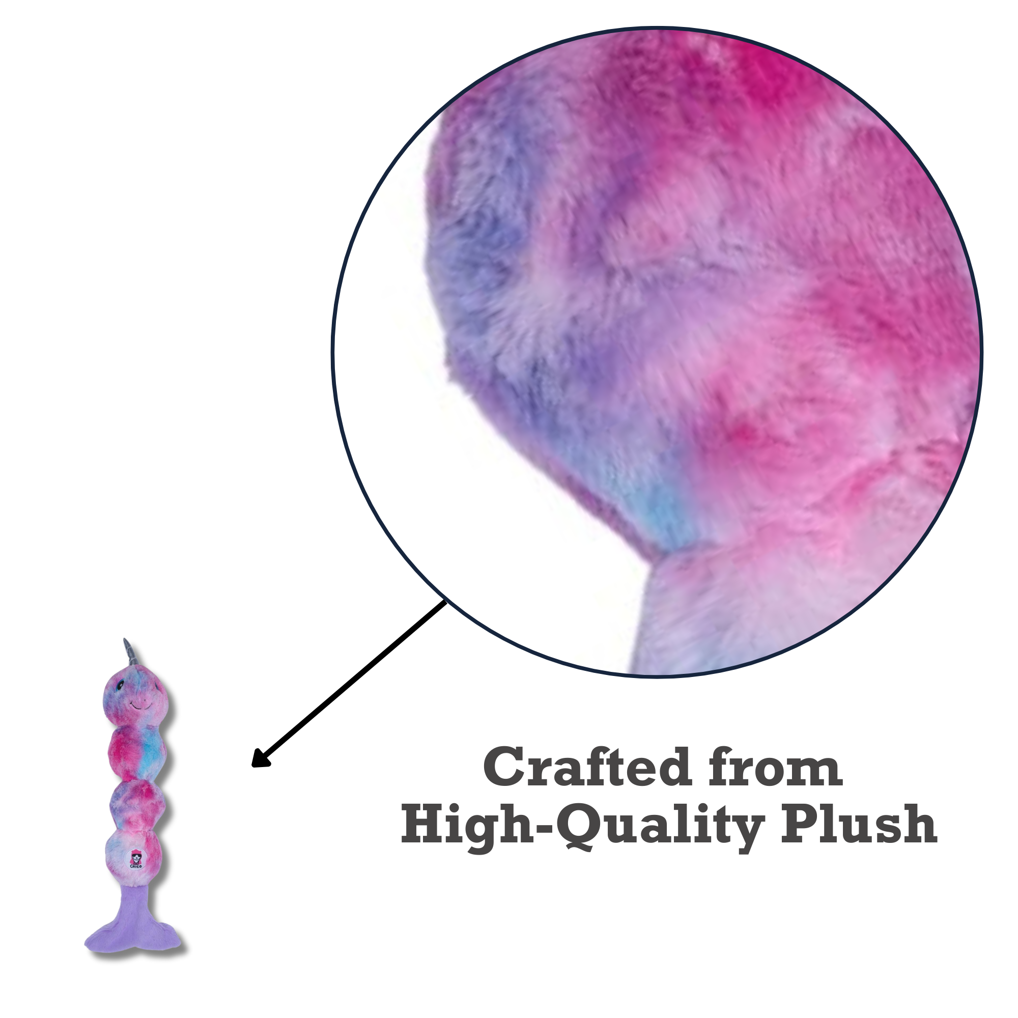 Tie Dye Skinny Narwhal Magical Creature Plush Dog Toy – with Squeaker & Crinkle Paper for Fun Play - BIG FRENCHIES
