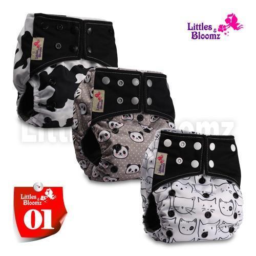 Modern Luxury Printed Washable Real Cloth Pocket Nappy,3 nappies/diapers Set For Girls and Boys Baby In Elegant Style - BIG FRENCHIES