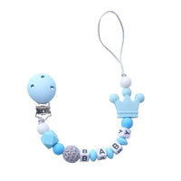 Pink Silicone Personalised Name Baby Pacifier Clips Crochet Beads Silicone Crown Pacifier Chain Holder For Kids and Baby Pacifier - BIG FRENCHIES
