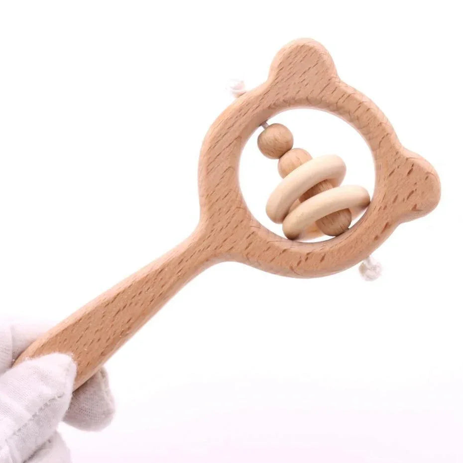 Modern Wooden Rattle Beech Bear Hand Teething Wooden Ring Baby Rattles Play Educational Toys For Kids - BIG FRENCHIES