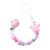 Pink Silicone Personalised Name Baby Pacifier Clips Crochet Beads Silicone Crown Pacifier Chain Holder For Kids and Baby Pacifier - BIG FRENCHIES