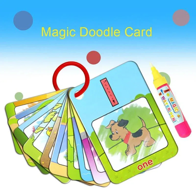 New Magic Doodle Card Water Drawing Card Kids Learn Number/Color/Shape in English 8/10 Pcs with 1 Pcs Water Pen Coloring Toy - BIG FRENCHIES
