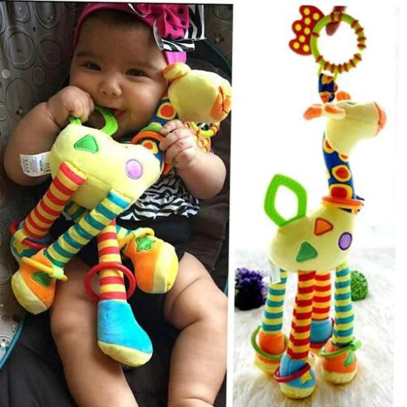 Modern Baby Development Giraffe Animal Hand Bells Rattles Handle Toys Stroller Hanging Teether Baby Toys For Kids - BIG FRENCHIES