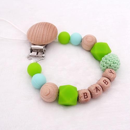 Handmade Personalized Name Silicone Wood Pacifier Clips Safe Teething Chain Baby Teether Clips Holder For Pacifier For Kids - BIG FRENCHIES