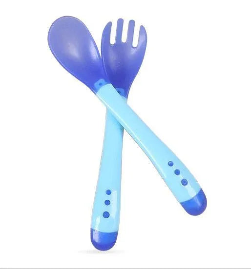 1 Set Children Kids Tableware Temperature Silicone Soft Spoon Fork Cutlery Feeding Dish Infant Boys and Girls Unique Baby Feeding Tool - BIG FRENCHIES