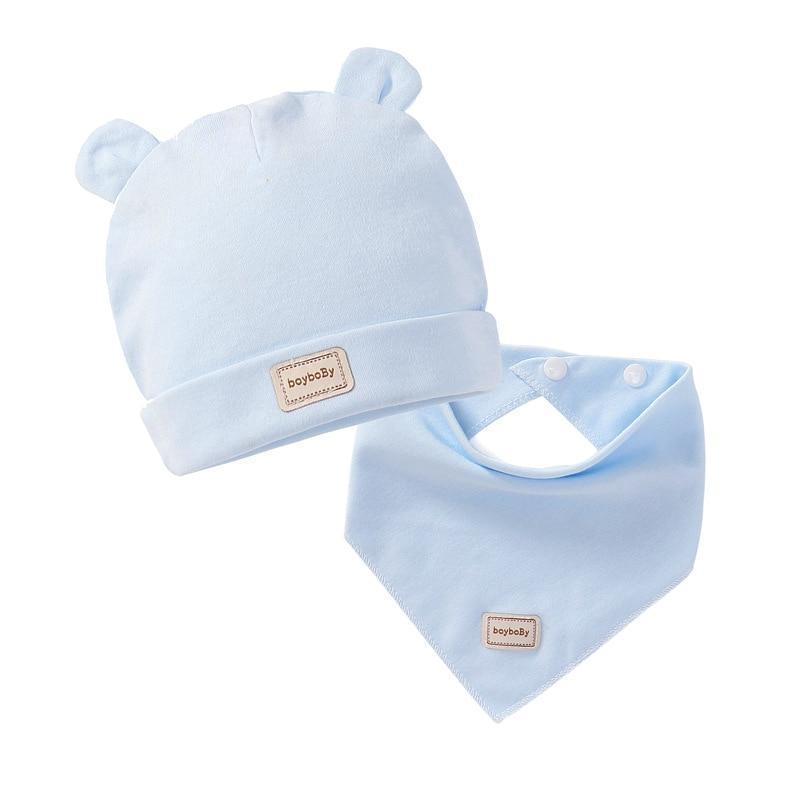 Elastic headscarf double layer cotton baby caps hats with baby bibs set for newborn infant Candy Color - BIG FRENCHIES