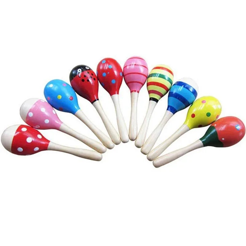 Baby Kid Wooden Ball Toy Sand Hammer Rattle Musical Instrument Percussion Infant (Multicolor)Random PCS For Kids - BIG FRENCHIES
