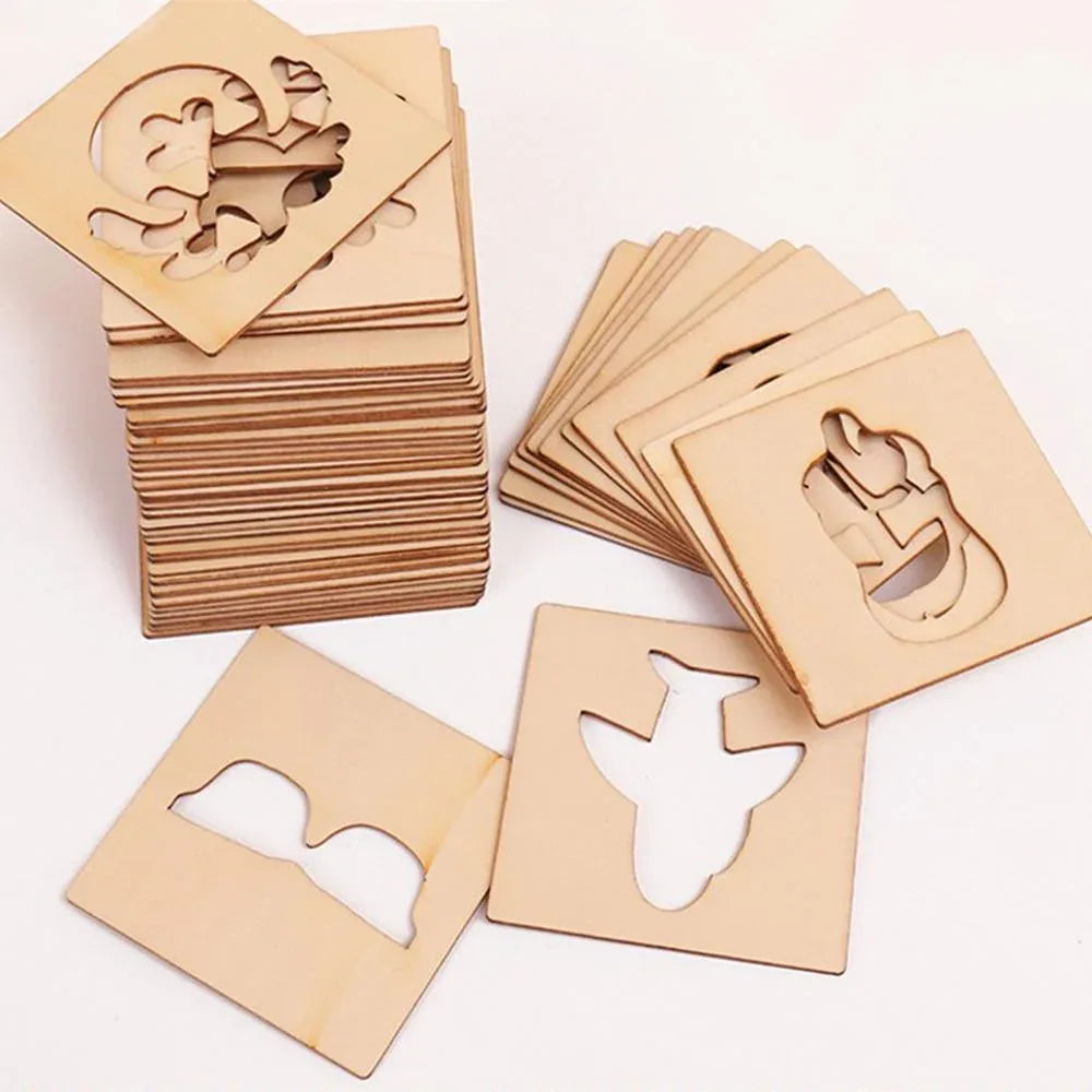 100Pcs Baby Wooden Drawing Toys Painting Stencil Templates Coloring Board Children Creative Doodles Early Learning Education Toy - BIG FRENCHIES