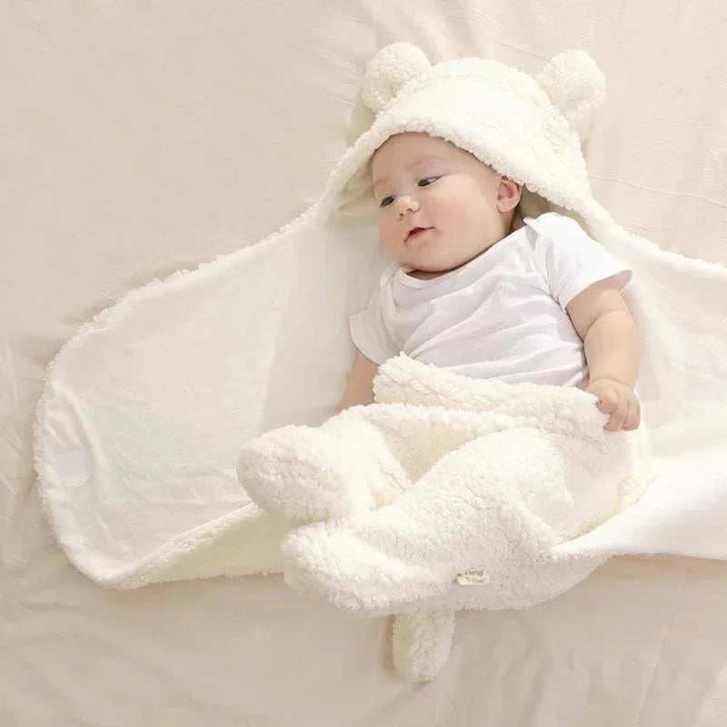 Winter Baby Blanket Cute Cartoon Bear Ears Newborn Swaddle Wrap Warm Unisex Infant Sleeping Bag Soft Envelope Kids Bedding Blanet for Baby - BIG FRENCHIES