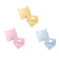 Elastic headscarf double layer cotton baby caps hats with baby bibs set for newborn infant Candy Color - BIG FRENCHIES
