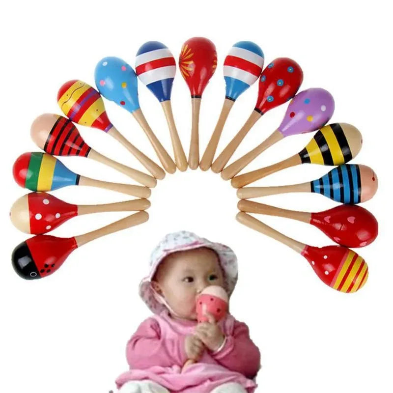 Baby Kid Wooden Ball Toy Sand Hammer Rattle Musical Instrument Percussion Infant (Multicolor)Random PCS For Kids - BIG FRENCHIES