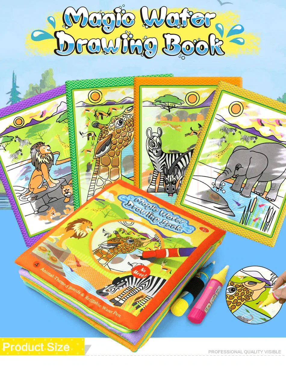 Modern Coloring Magic Water Drawing Book With Pen For Kids and Baby Educational Toy Animals Painting Writing Doodle Cloth Book Kids Drawing Board - BIG FRENCHIES