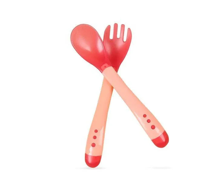 1 Set Children Kids Tableware Temperature Silicone Soft Spoon Fork Cutlery Feeding Dish Infant Boys and Girls Unique Baby Feeding Tool - BIG FRENCHIES