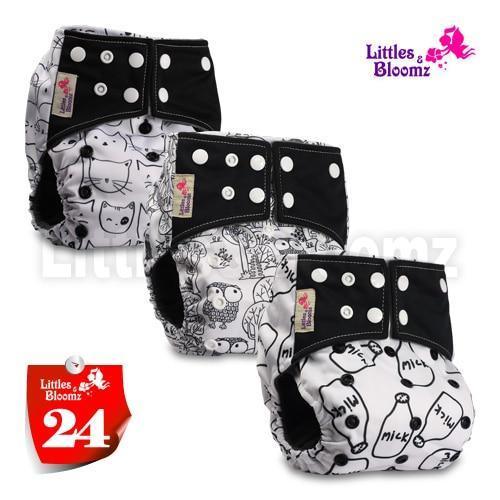 Modern Luxury Printed Washable Real Cloth Pocket Nappy,3 nappies/diapers Set For Girls and Boys Baby In Elegant Style - BIG FRENCHIES