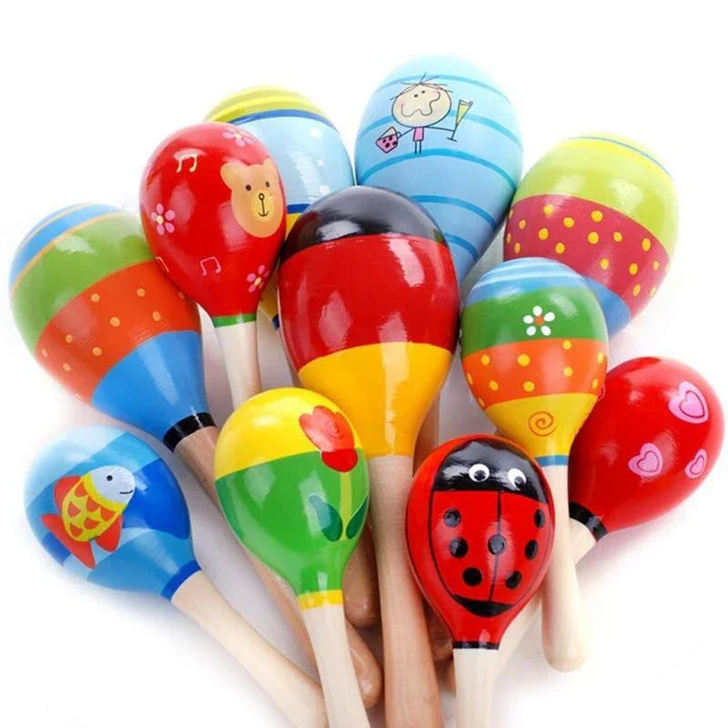 Baby Kid Wooden Ball Toy Sand Hammer Rattle Musical Instrument Percussion Infant (Multicolor)Random PCS For Kids - BIG FRENCHIES