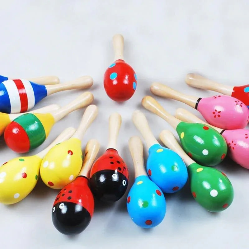Baby Kid Wooden Ball Toy Sand Hammer Rattle Musical Instrument Percussion Infant (Multicolor)Random PCS For Kids - BIG FRENCHIES