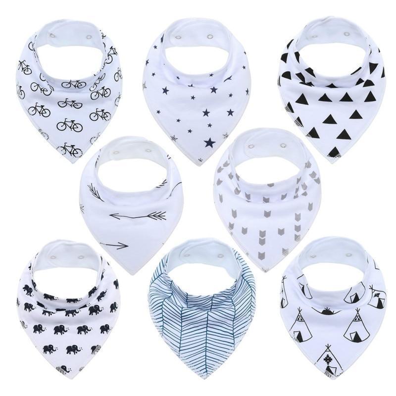 8PCS/SET Comfortable Colorful 100% Organic Cotton Adjustable Snaps Bandana Saliva Bibs For Baby Boys & Girls Kids - BIG FRENCHIES