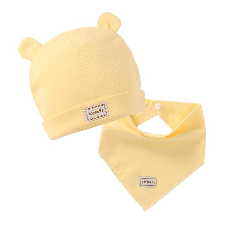 Elastic headscarf double layer cotton baby caps hats with baby bibs set for newborn infant Candy Color - BIG FRENCHIES