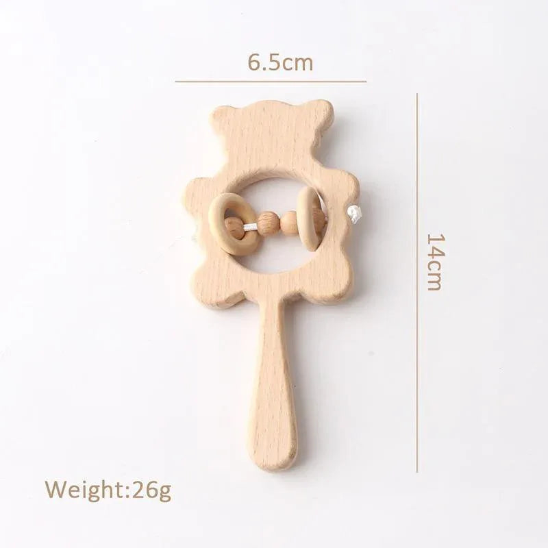 Modern Wooden Rattle Beech Bear Hand Teething Wooden Ring Baby Rattles Play Educational Toys For Kids - BIG FRENCHIES