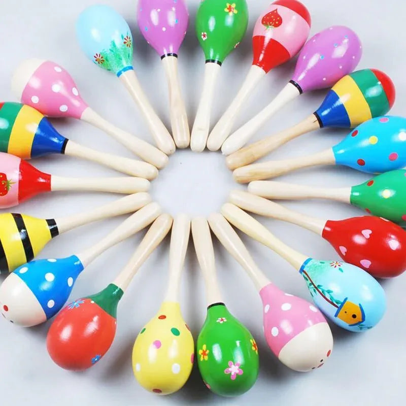 Baby Kid Wooden Ball Toy Sand Hammer Rattle Musical Instrument Percussion Infant (Multicolor)Random PCS For Kids - BIG FRENCHIES