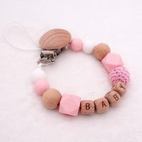 Handmade Personalized Name Silicone Wood Pacifier Clips Safe Teething Chain Baby Teether Clips Holder For Pacifier For Kids - BIG FRENCHIES