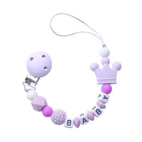 Pink Silicone Personalised Name Baby Pacifier Clips Crochet Beads Silicone Crown Pacifier Chain Holder For Kids and Baby Pacifier - BIG FRENCHIES