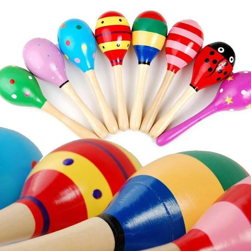 Baby Kid Wooden Ball Toy Sand Hammer Rattle Musical Instrument Percussion Infant (Multicolor)Random PCS For Kids - BIG FRENCHIES