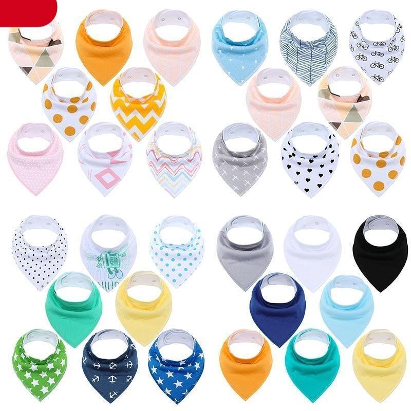 8PCS/SET Comfortable Colorful 100% Organic Cotton Adjustable Snaps Bandana Saliva Bibs For Baby Boys & Girls Kids - BIG FRENCHIES