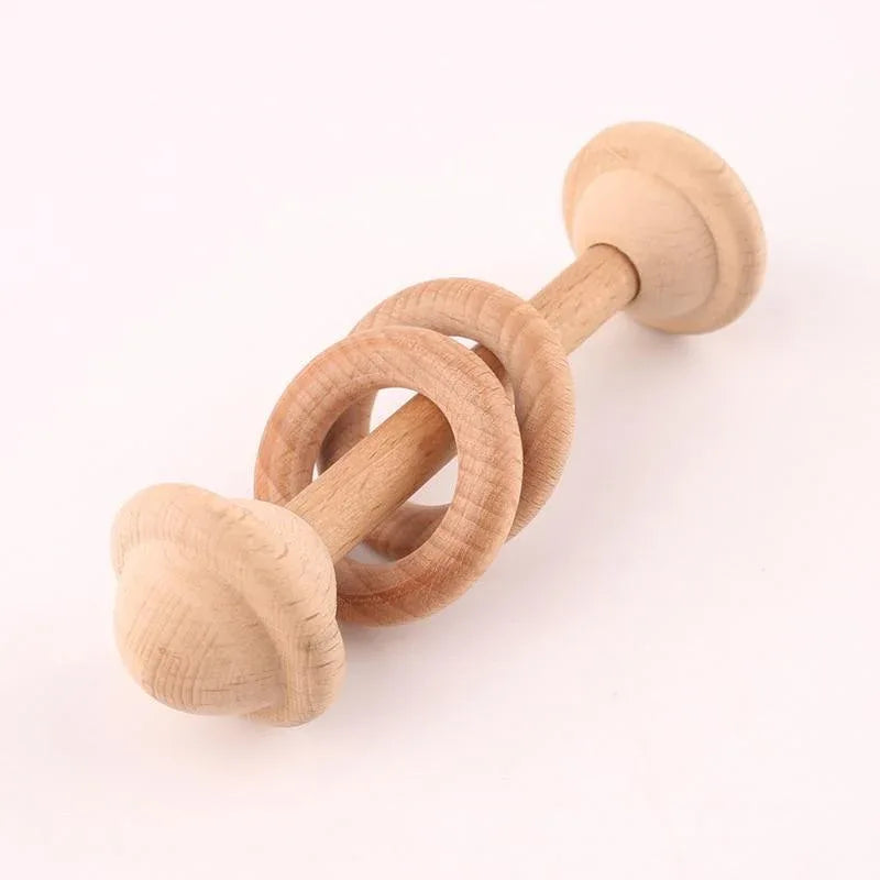 Modern Wooden Rattle Beech Bear Hand Teething Wooden Ring Baby Rattles Play Educational Toys For Kids - BIG FRENCHIES