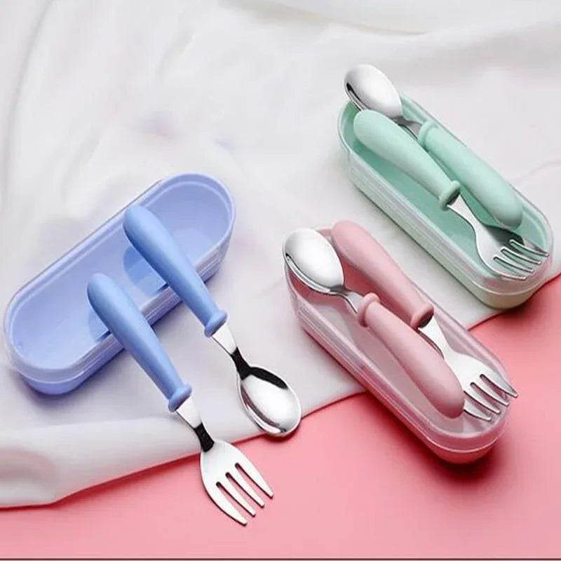 Baby Gadgets Tableware Set Children Utensil Stainless Steel Toddler Dinnerware Cutlery Cartoon Infant Food Feeding Spoon and Fork - BIG FRENCHIES