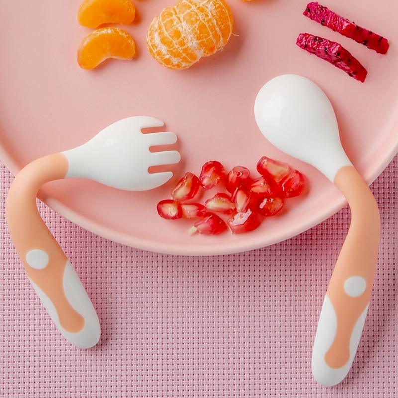 2Pcs Bendable Baby Spoon Fork Set Toddler Infant Learning Tableware Flatware Utensils Kids Cutlery With Storage Box - BIG FRENCHIES