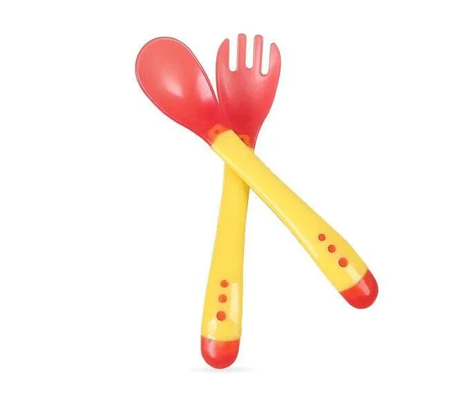 1 Set Children Kids Tableware Temperature Silicone Soft Spoon Fork Cutlery Feeding Dish Infant Boys and Girls Unique Baby Feeding Tool - BIG FRENCHIES