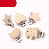 Modern Wood Naural Nipple Chain Accessories BPA Free Cute Modelling Beech Pacifier Clip Small Elephant Heart-shaped Holder for Pacifier - BIG FRENCHIES