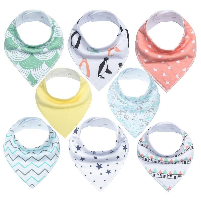 8PCS/SET Comfortable Colorful 100% Organic Cotton Adjustable Snaps Bandana Saliva Bibs For Baby Boys & Girls Kids - BIG FRENCHIES