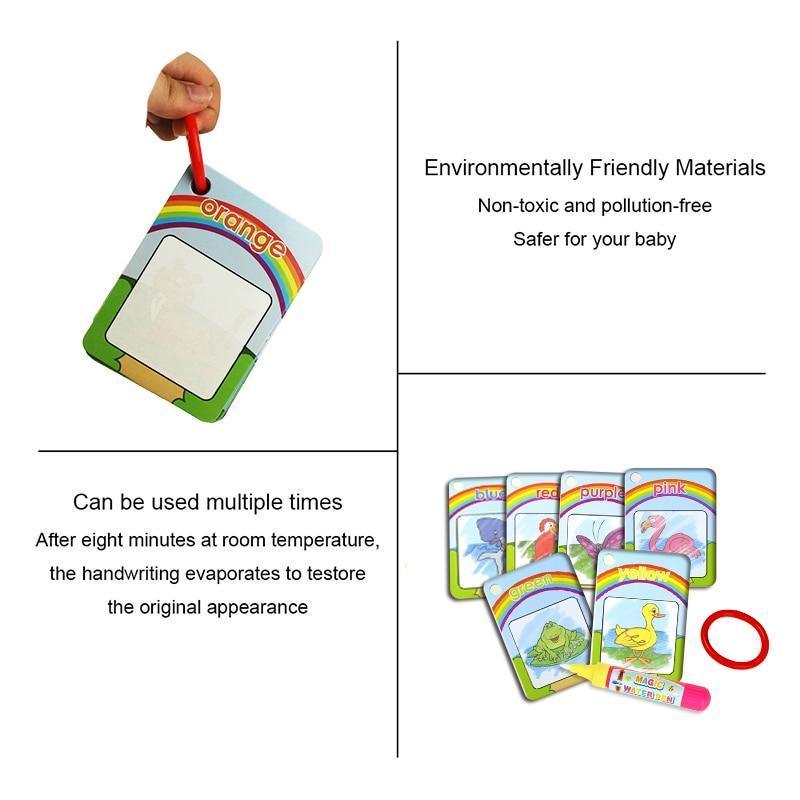 New Magic Doodle Card Water Drawing Card Kids Learn Number/Color/Shape in English 8/10 Pcs with 1 Pcs Water Pen Coloring Toy - BIG FRENCHIES