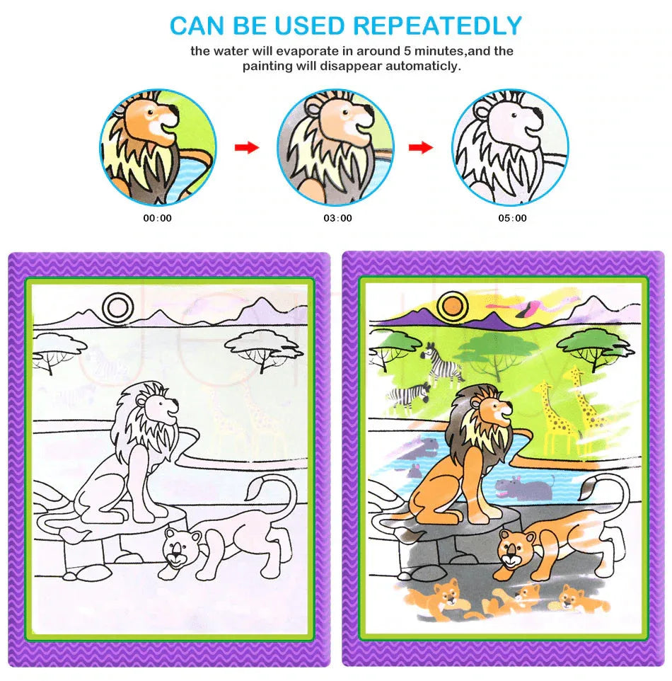 Modern Coloring Magic Water Drawing Book With Pen For Kids and Baby Educational Toy Animals Painting Writing Doodle Cloth Book Kids Drawing Board - BIG FRENCHIES