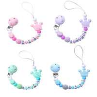 Pink Silicone Personalised Name Baby Pacifier Clips Crochet Beads Silicone Crown Pacifier Chain Holder For Kids and Baby Pacifier - BIG FRENCHIES